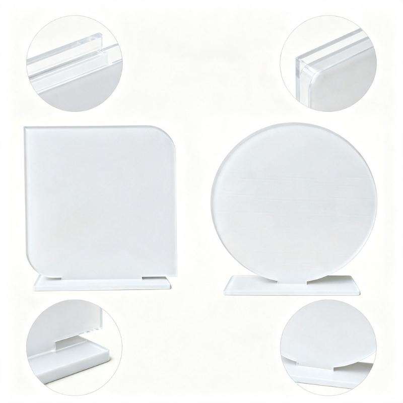 Desk Display Acrylic Photo Board Blank with Slot Base, Print Ready Panel for Office Counter and Photo Sign Use