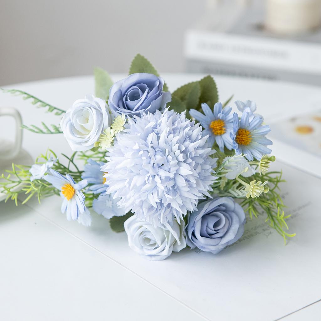 1PC Artificial Flowers Wedding Bride Bouquet Valentine's Day Garden Festival Vases Home Room Decor Fake Silk Roses Hydrangea Diy