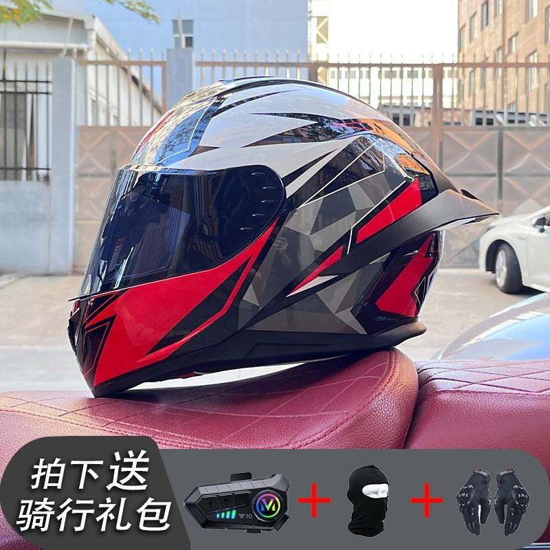 ECE/GB Certified Full Face Motorcycle Helmet With Bluetooth Intercom Men Women Use Large Rear Wing Stylish Design
