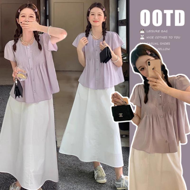 2026 Summer Maternity Cotton Shirt & Skirt Set XL