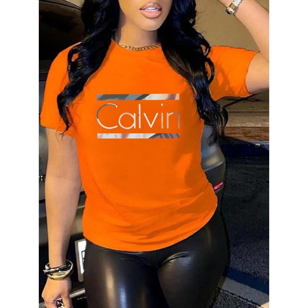 Calvin Pattern Round Neck Women's T-shirt Short Sleeve Fashion Printed Short Sleeve