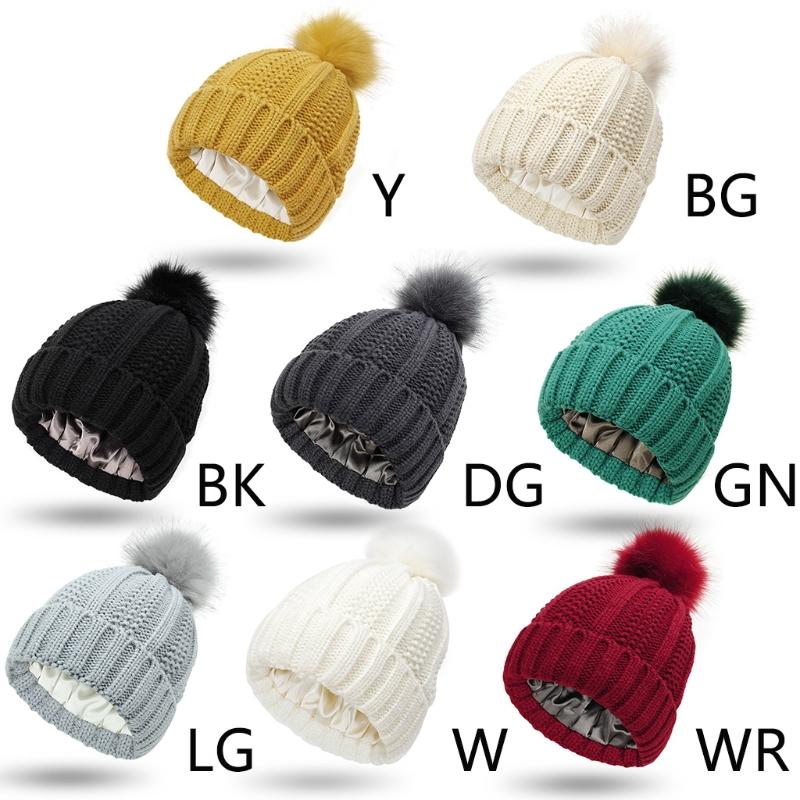 Casual Knitted Hat Fashion for w/ pompom Thick Solid Color Warm Hat Fall Winter