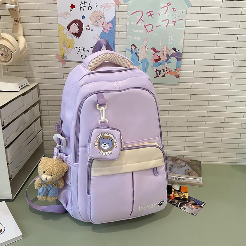 Cartoon Cute Print Backpack For Middle School Girls With Large Capacity And Breathable Nylon