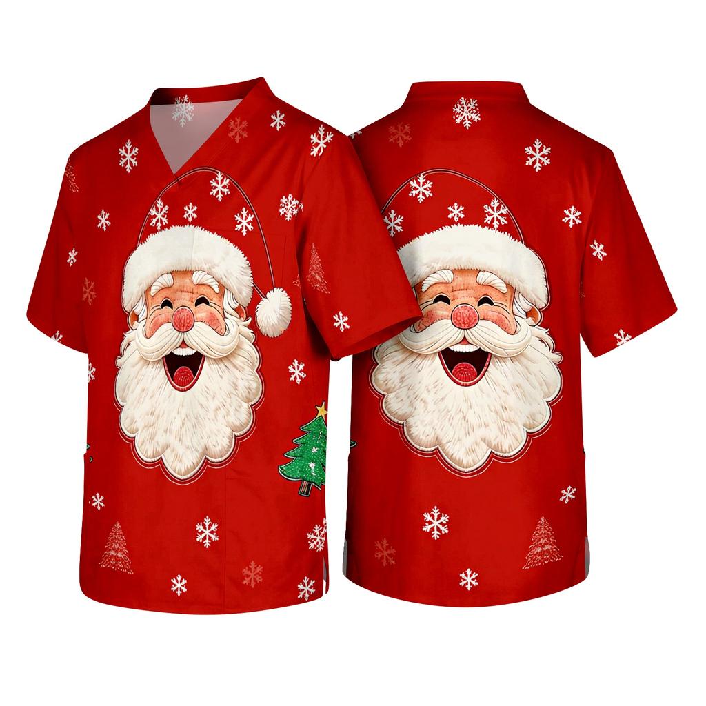Men's Christmas Themed Holiday Caregiver Uniform for Work In Hospitals and Clinics