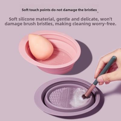 Makeup Brush Cleaning Set Beauty Sponge Cleaning Tool Powder Puff Cleaning Solution Drying Basket Silicone Folding Washing Bowl