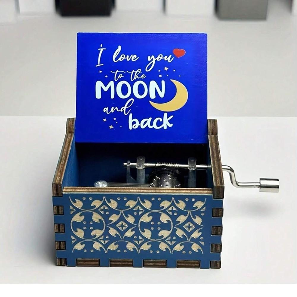 New Star Wooden Music Box Happy Birthday Hand Crank Carved Musical Box Blue Classical Light Luxury Music Gifts Birthday Gifts