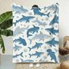 1pc Shark Print Throw Lightweight 240g Flannel Blanket Soft Skin-friendly for Summer Cooling