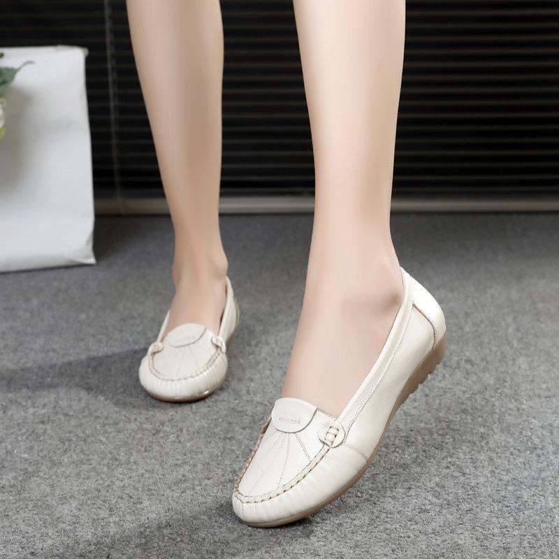 Comfortable Cowhide Soft Sole Flat Mom Shoes - Multi-Color Options