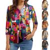 Damenmode Lässig Revers Kurz 3/4 Ärmel Print Hemd Damen Knopfleiste Oberteile