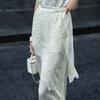 Lanseer Elegant Acetate Lace Trim Wide Leg Pants