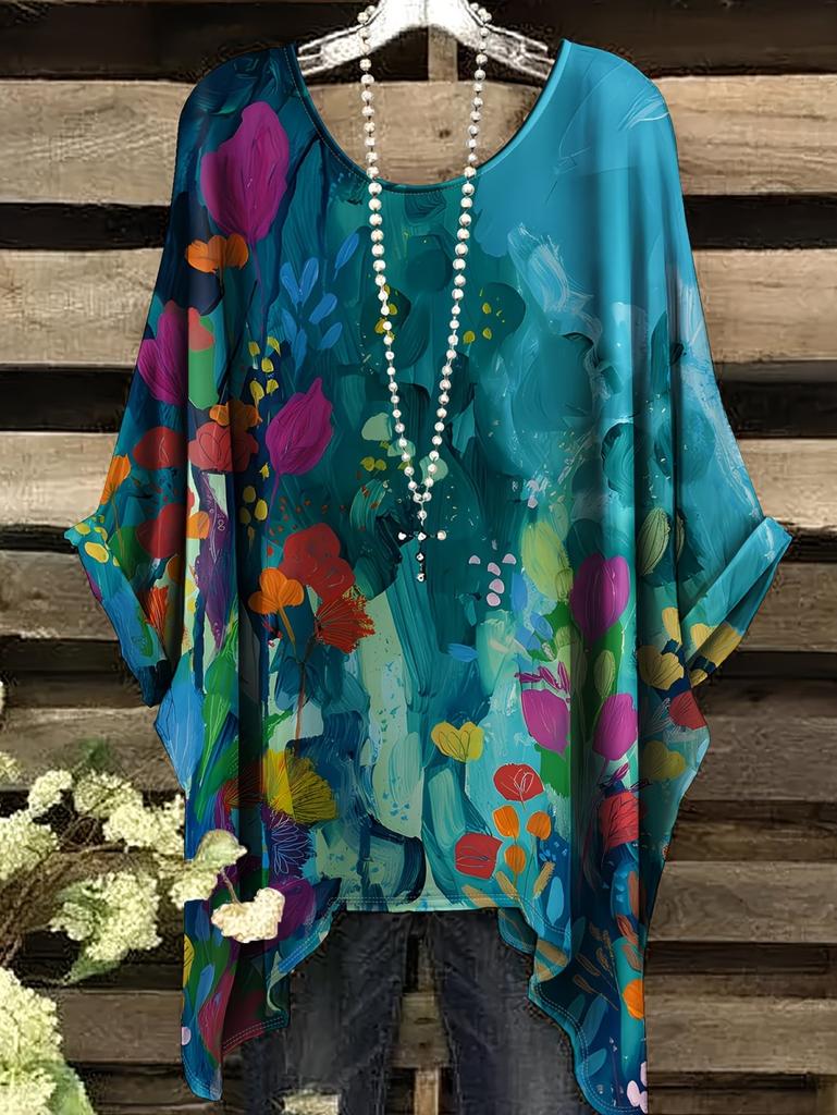 Bohemian Floral Graphic Vintage Women's Bohemian Floral 3D Print T-Shirt Short Sleeve Round Neck Casual Vibrant 2026 New Tee Top