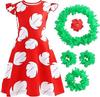 Girls Red Leaf Print Dress for Summer Halloween Christmas Costume Play