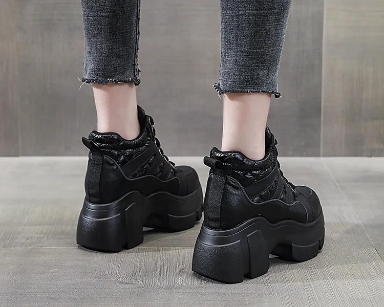 Fashion 8cm Genuine Lesther Pig Suede Down Cloth Ankle Boots Platform Wedge Women Casual Autumn Winter Hidden Heel Sneakers Shoes