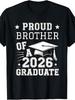 Cute Proud Brother 2026 Graduate Graduation Family Matching T-Shirt Retro Casual Short-Sleeved T-Shirt with Round Neck A
