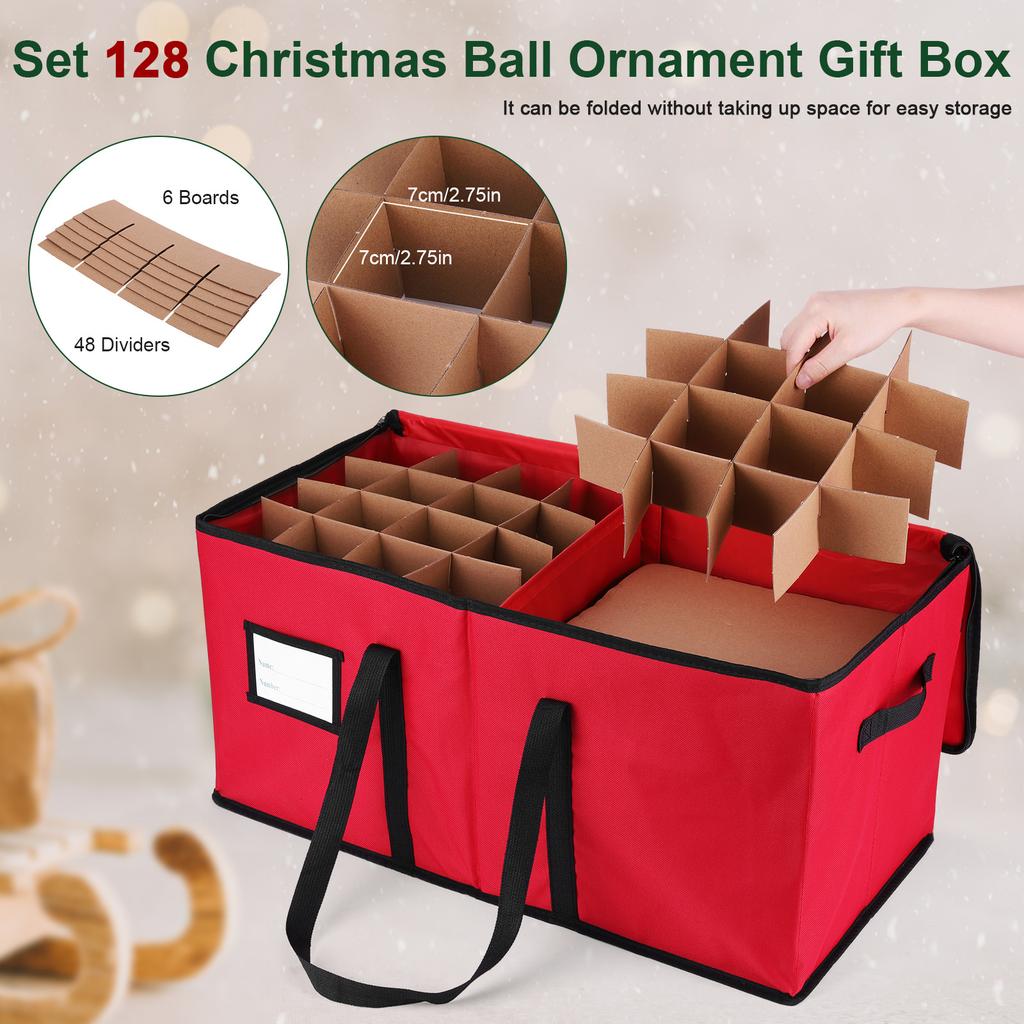 Red Oxford Christmas Ornaments Container Bin Stores Up To 128 3Inch Holiday Ornaments Xmas Decor Storage Organizer