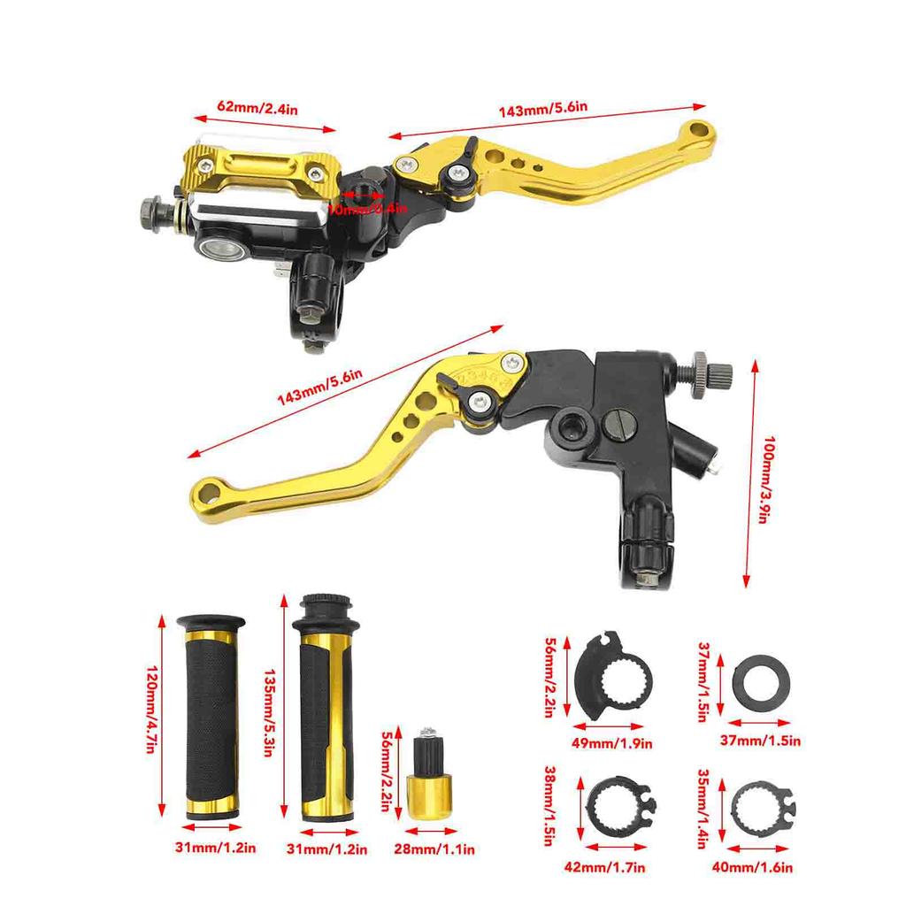 2Pcs Motorcycle Brake Lever 22mm Handle Bar Master Cylinder Lever For Scooter Sports Bike Street Bike ATV Gold