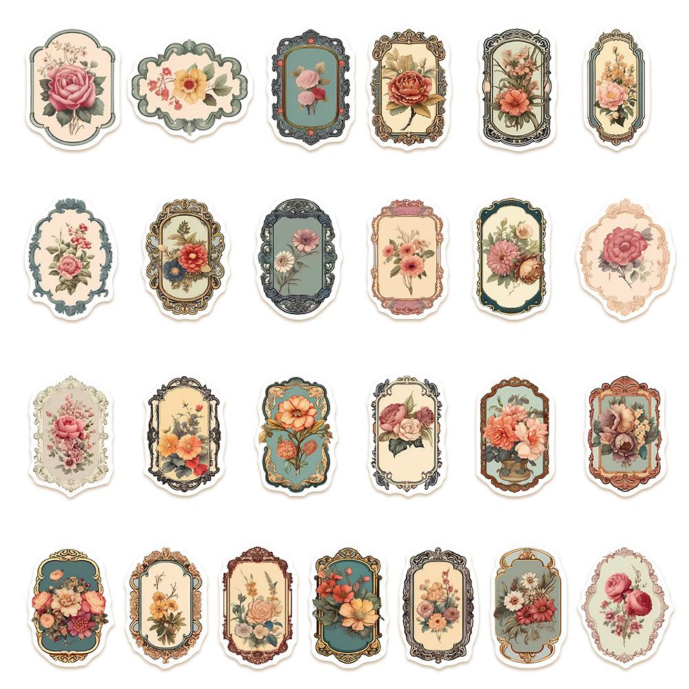 10/30/50pcs Vintage Flower Stamper Cartoon Stickers Aesthetic Graffiti Decals DIY Water Bottle Guitar Luggage Retro Seal Sticker