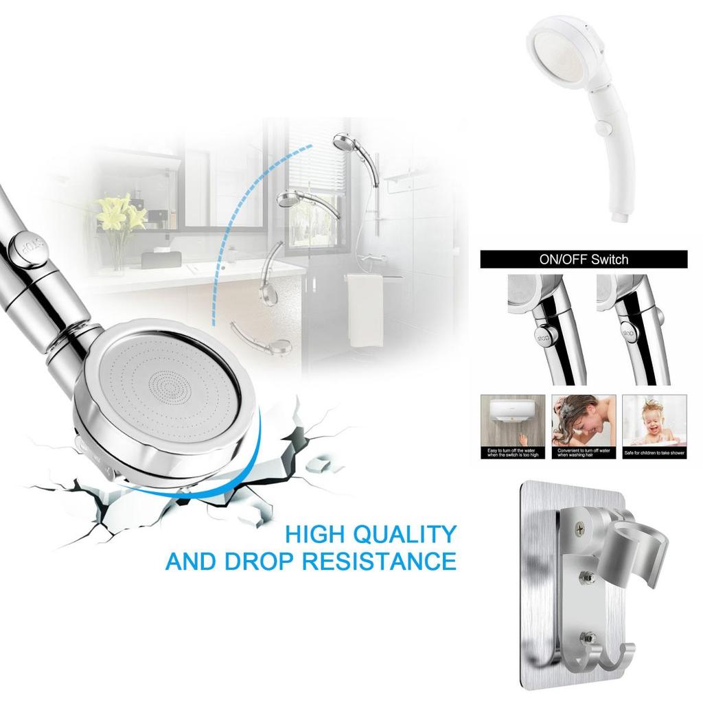 Effizienter tragbarer 360-Grad-Drehduschkopf mit drei Wasserstrahlarten und ergonomischem Stoppknopf