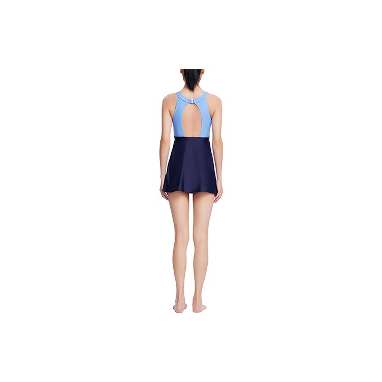 Anta Little Waist Series Logo Print Round Neck Sleeveless Swim Dress Women swimwear Light-Blue Light-Sea-Blue 1823531421-3