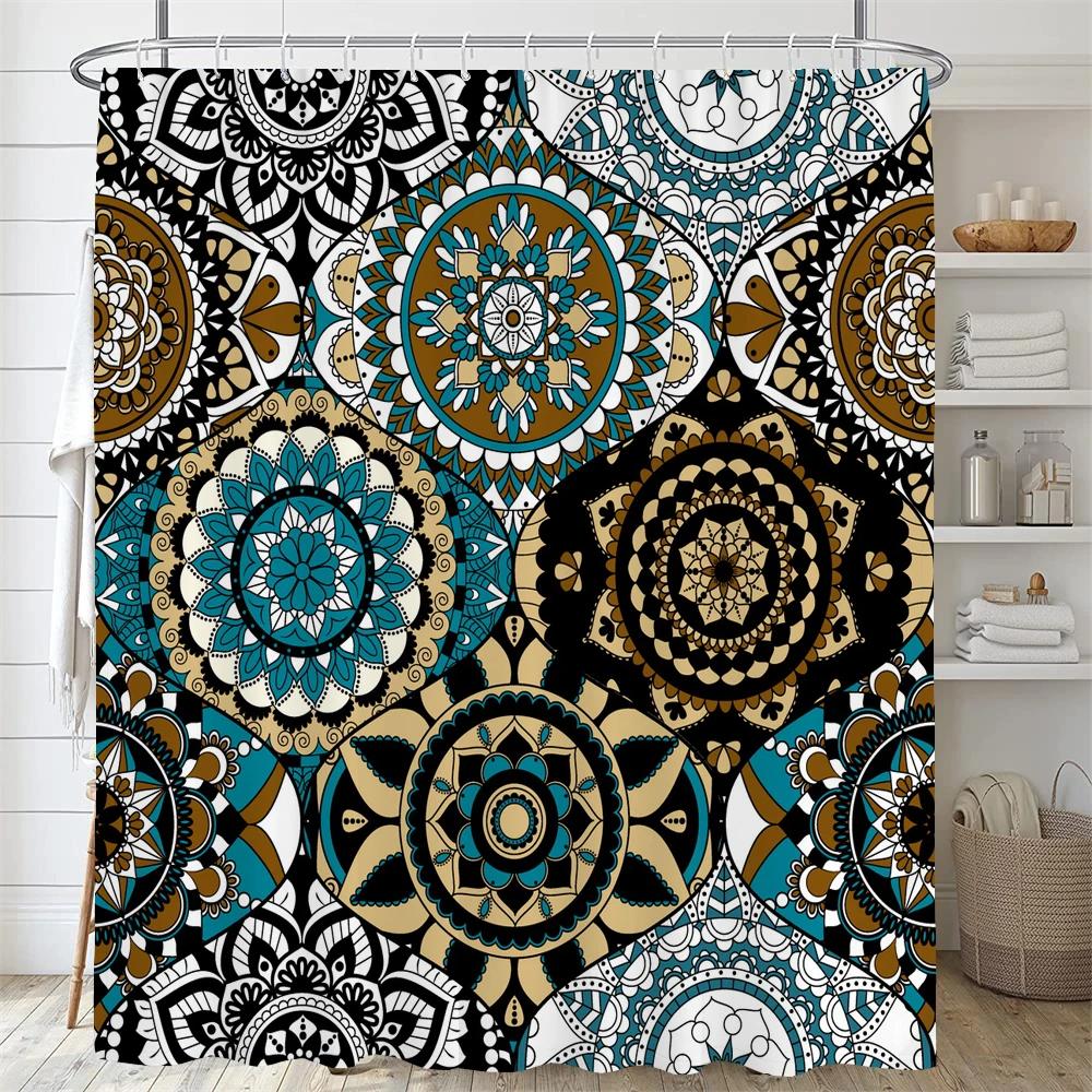 Europäischer Floral Böhmischer Stil Bedruckter Duschvorhang Mit Haken, Wasserdichter Duschvorhang, Duschvorhänge Für Badezimmer