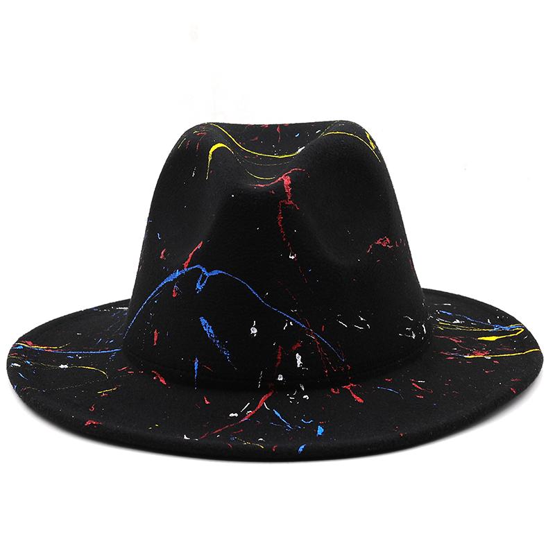 Hat Soft Wool Women Men Graffiti Fedora Hat For Winter Autumn Elegant Lady Gangster Trilby Felt Homburg Church Jazz Hat 55-58CM