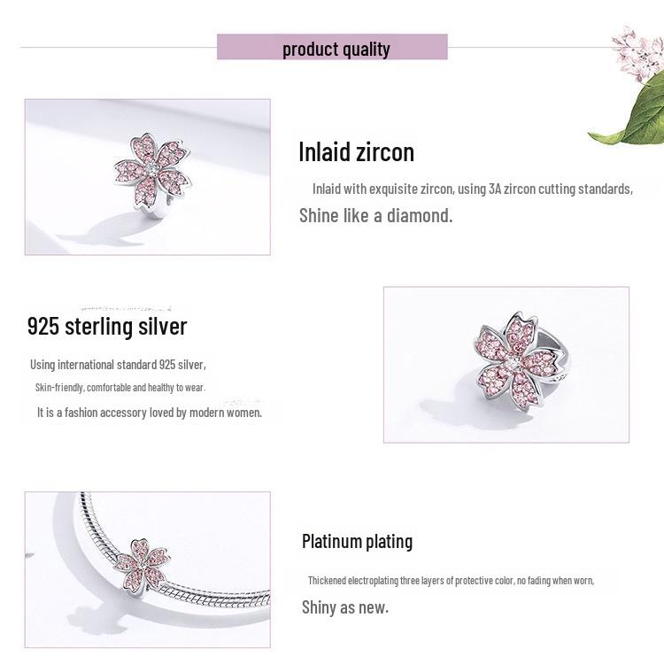 Yinziyun Cherry Blossom Silicone S925 Silver Beads for DIY Fashion Bracelets (SCC1291)