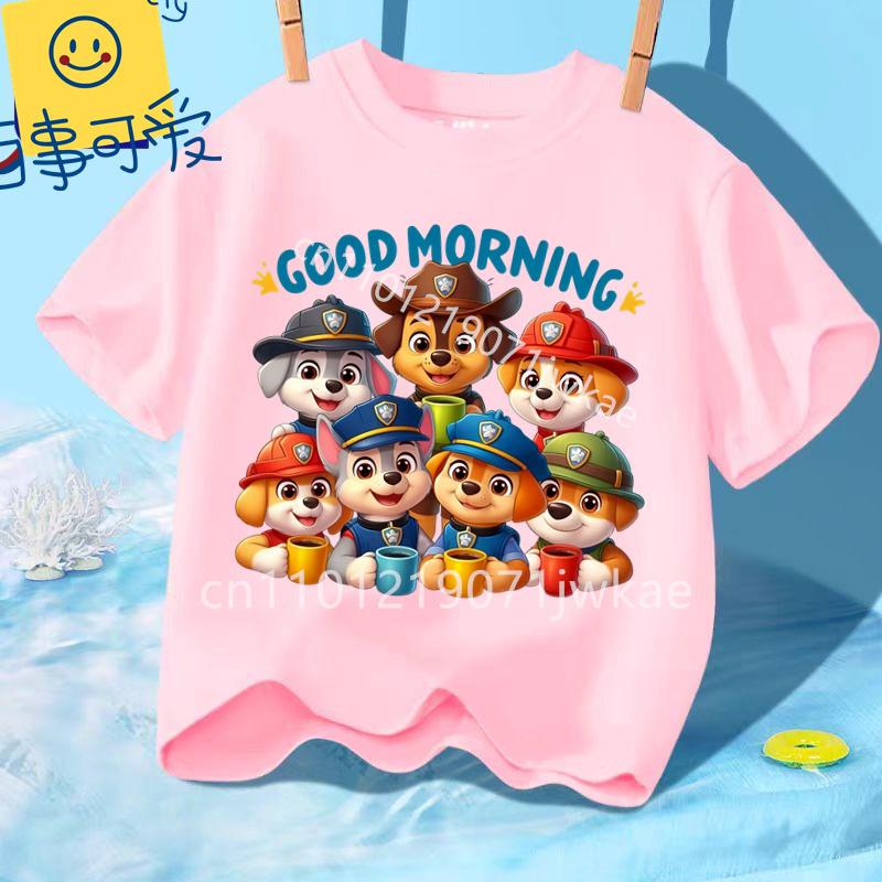 Paw Patrols Girl Boys T Shirt Cartoon Skye Short Sleeve Tops Summer Kids Korean Clothes Baby Casual Tees Cute Birthdays Gifts