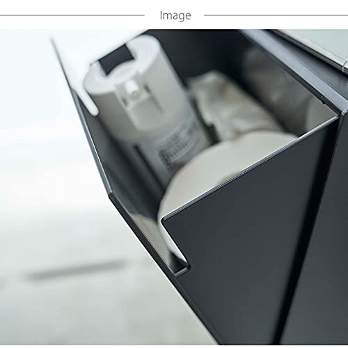Yamazaki Toilet Paper Holder with Tray and Storage Case, White, Approx. W20.5 x D12.5-23.5 x H54.5cm, Tower, Flap-Style, Small Item Storage, Trash Can