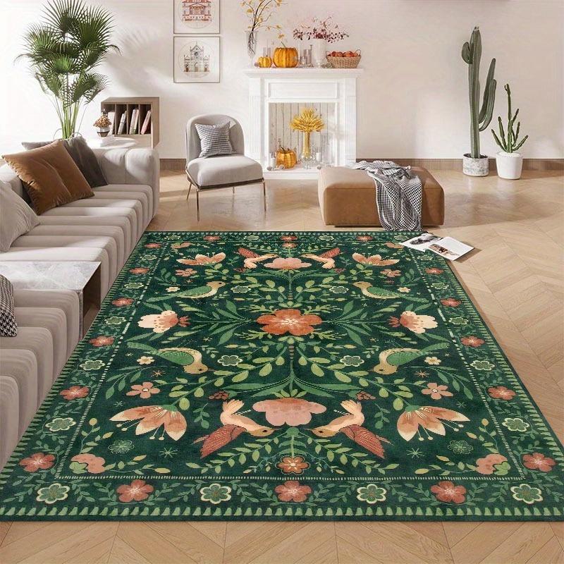 Bohemian Floral Bird Print Area Rug, Non-Slip, Easy Clean, Machine Washable Polyester, Perfect for Entryway, Room, Patio Decor