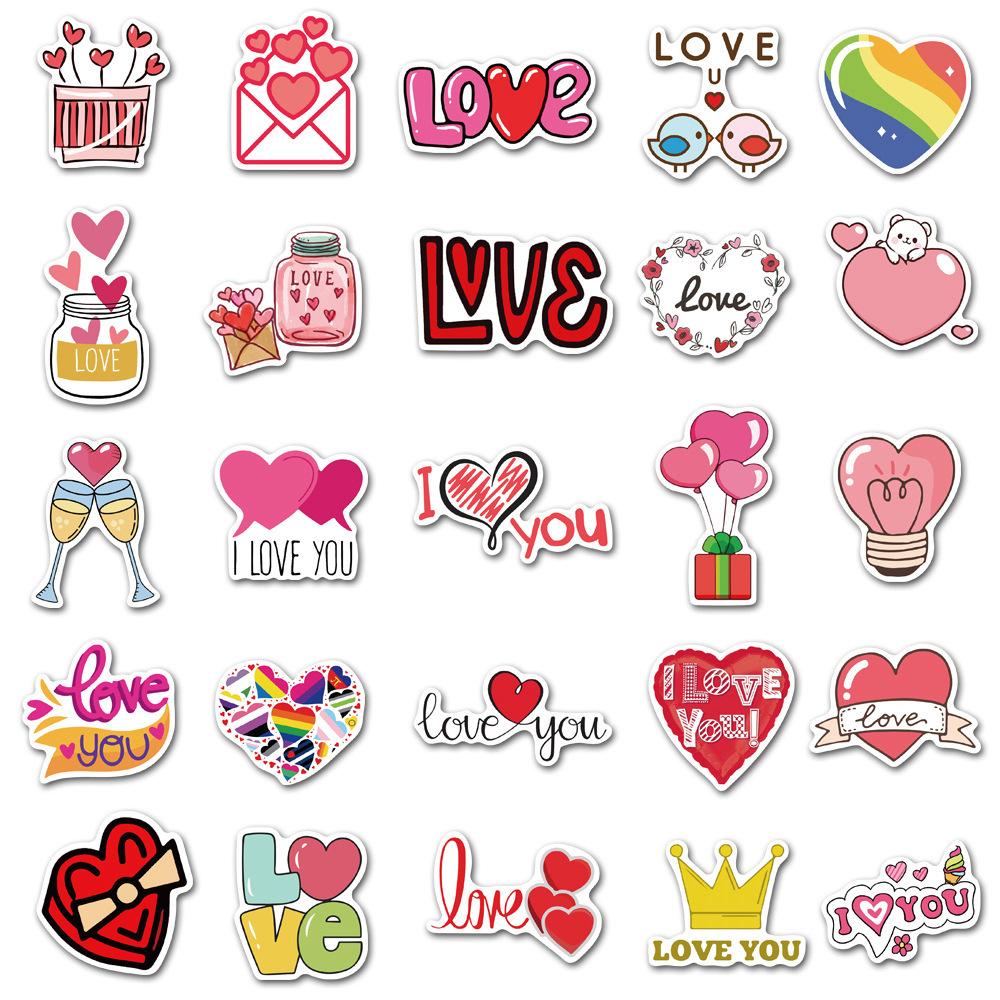 Valentine's Day 50-Piece LOVE Graffiti Stickers - Waterproof Cartoon Decorations for Luggage and Rooms