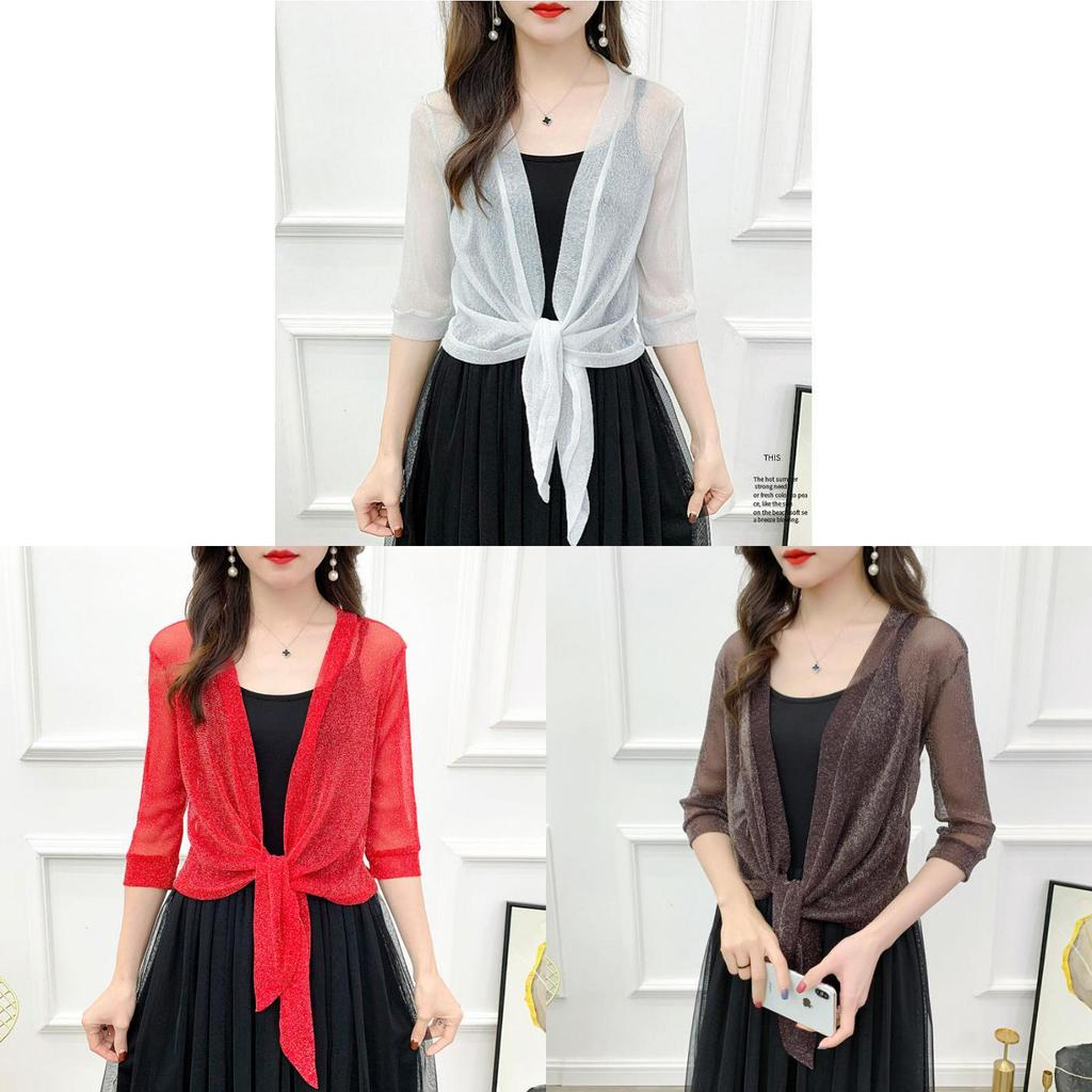 Summer Girls Lace Mesh Short Cardigan With Tie Closure For Casual Wear