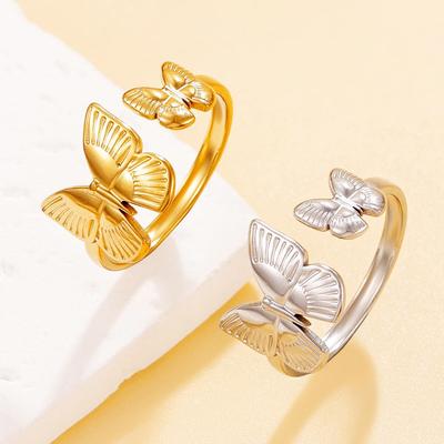 Super Fairy Adjustable Butterfly Stainless Steel Ring for Women - Cute Animal Design