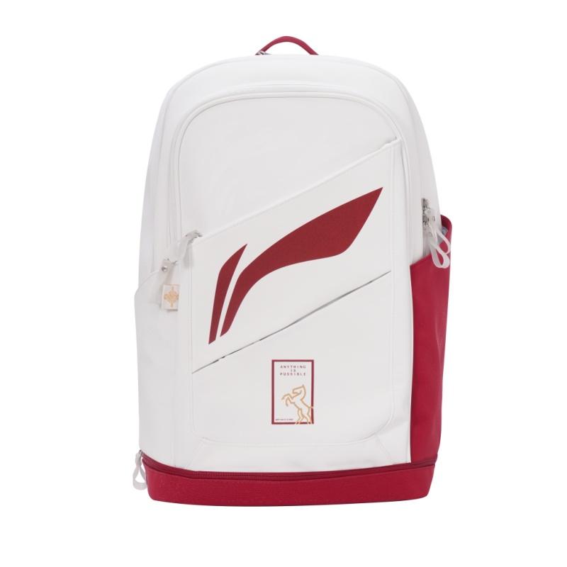 Li Ning Polyester With PU Backpack Unisex White Red ABSW319-1