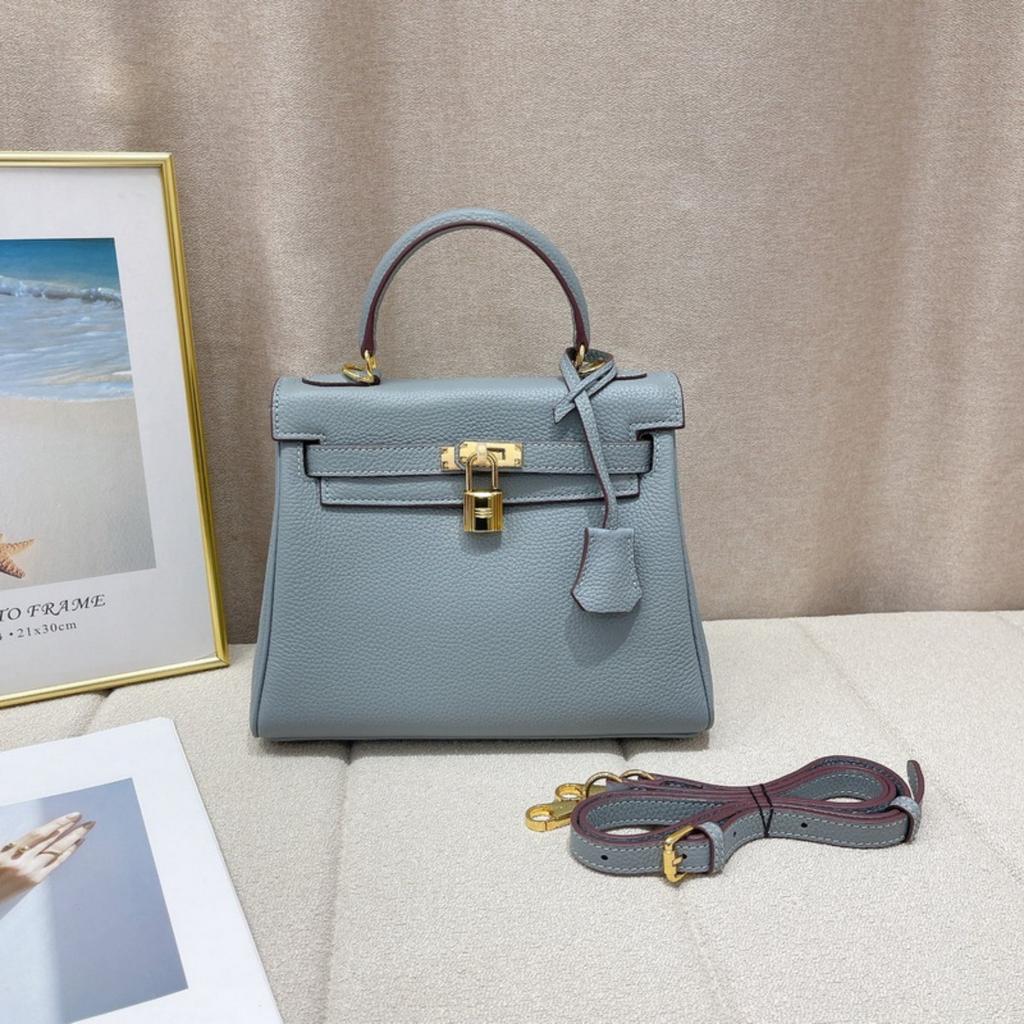 2026 new first-layer cowhide soft leather fine lychee pattern leather inner seam Kelly bag genuine leather women's bag portable messenger bag