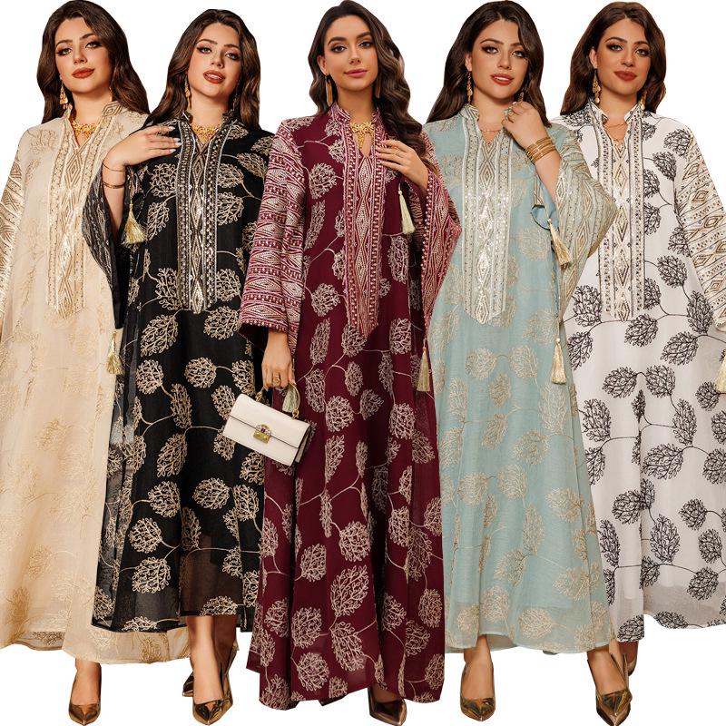 AB423 Plus Size Women's Embroidered Sequin Robe Dress - Middle Eastern, European, American Style