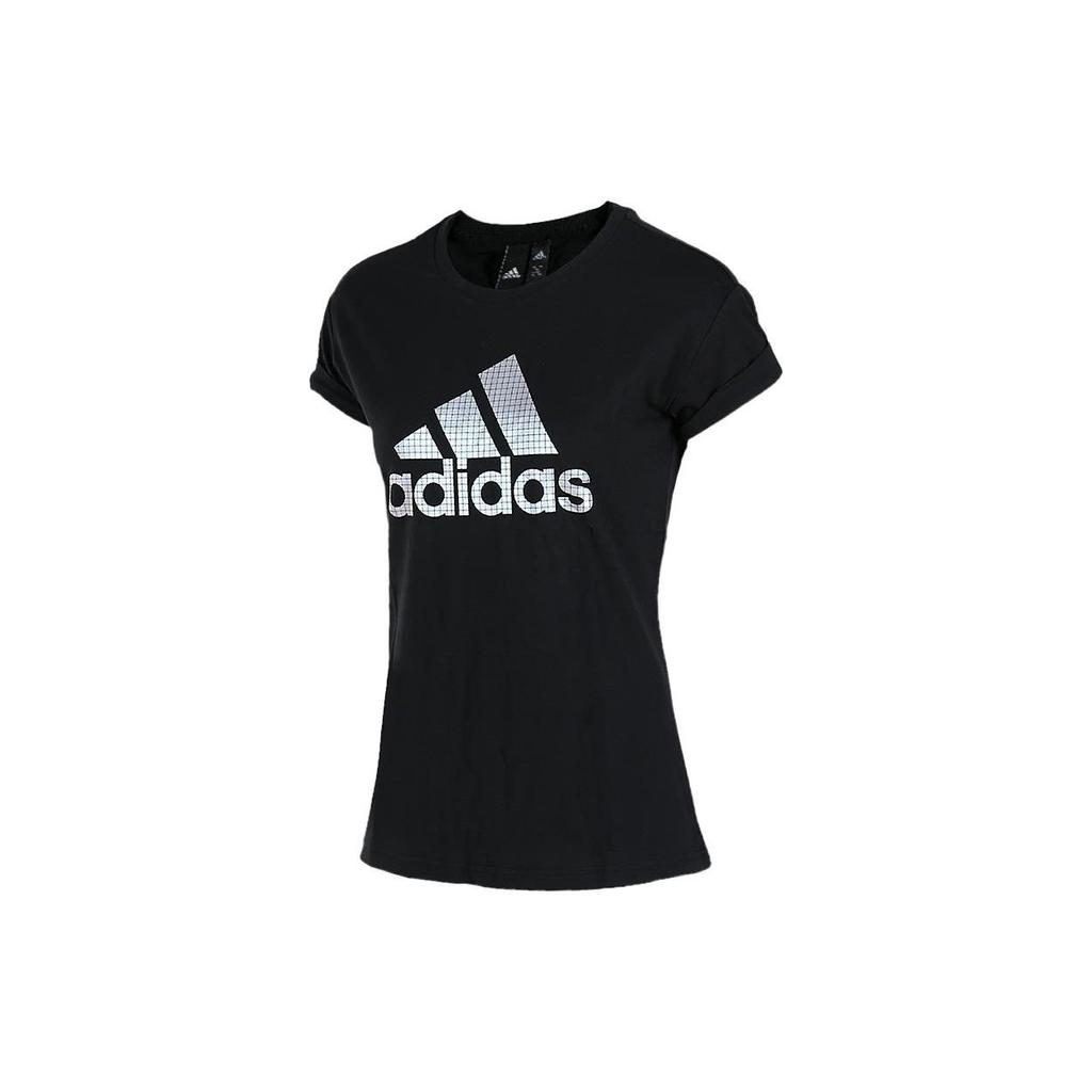 Adidas Solid Color Brand Logo Casual Sports Round Neck Short Sleeve T-Shirt Women Tops Black DM5345