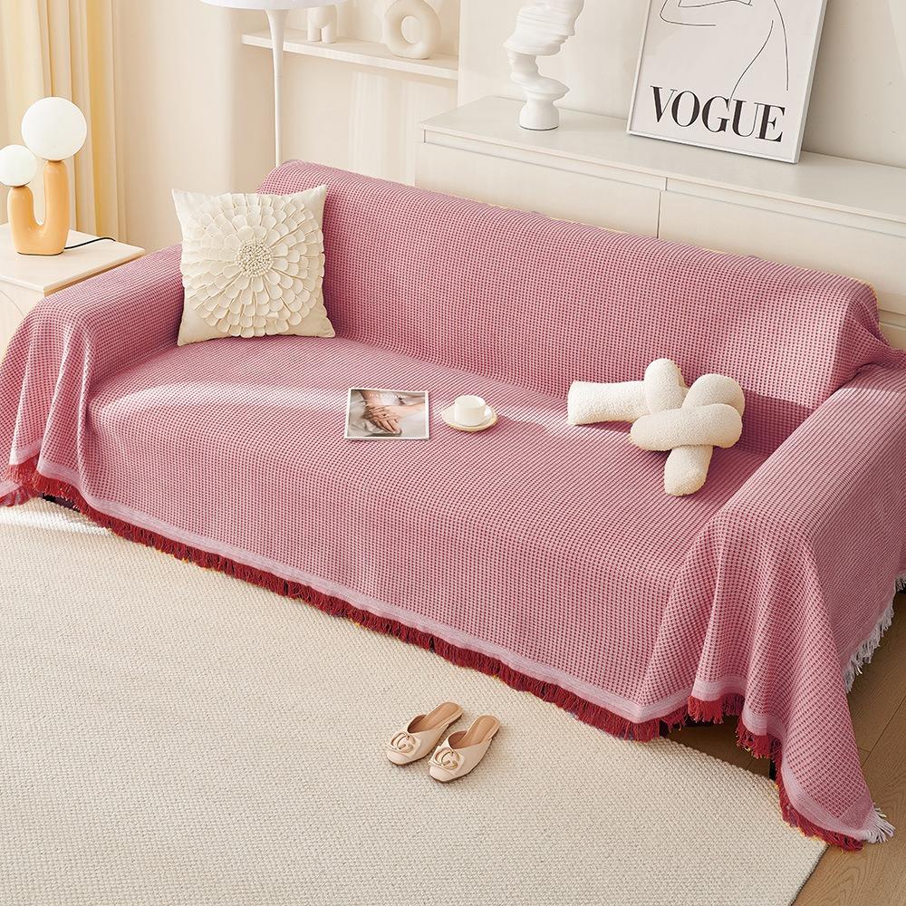 Universal Cream Sofa Cover Full Coverage Stretchable Slipcovers Cotton Gauze Couch Blanket for All Season Home Decor
