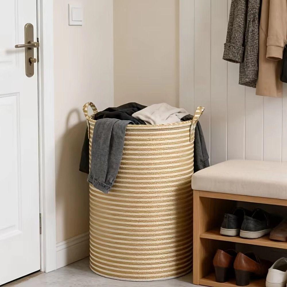 Folding Striped Laundry Basket Large Capacity Sundries Storage Basket Toys Organizers  Bathroom