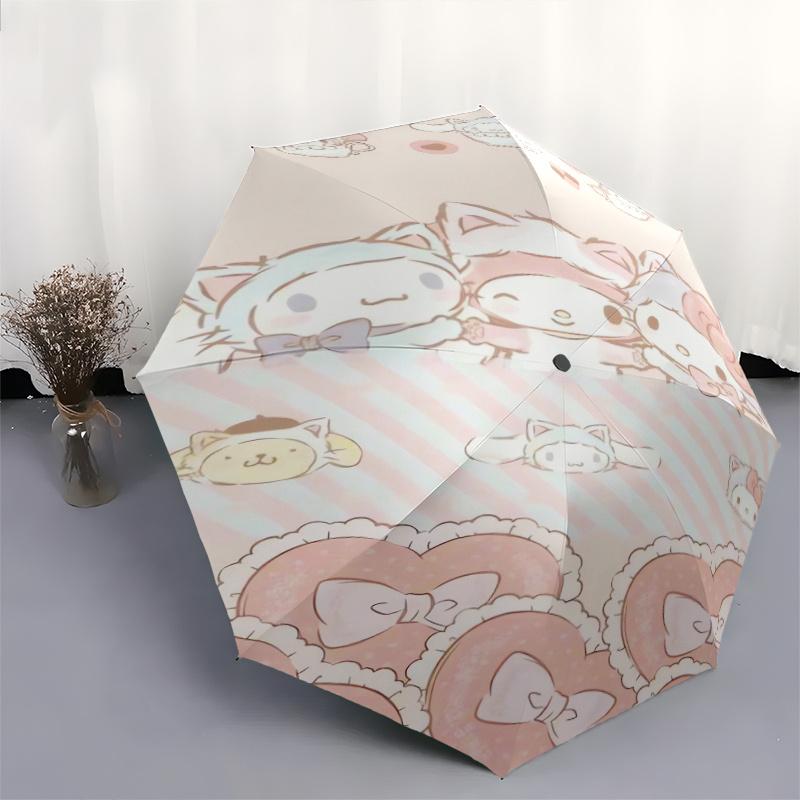 Good Friends Cinnamoroll My Melody HelloKitty Automatic 3-Fold Cartoon Umbrella Design, Cute Cartoon Pattern, Portable Outdoor Umbrella, Perfect, Holi