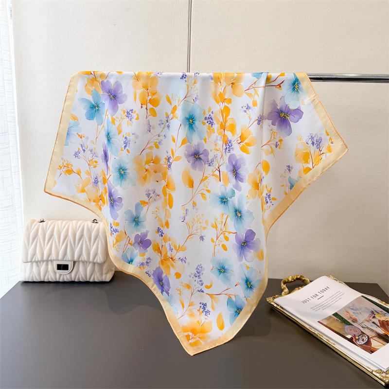 

2026 Floral Print Silk Square Scarf Women Bag Ribbons Soft Satin Kerchief Head Scarves Fashion Decorate Hijab Female Headband 66-70cm