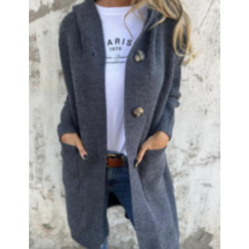 TIFICY Women's Fashion Casual Fall Winter Solid Color Print Long Sleeve Hooded Sweaters