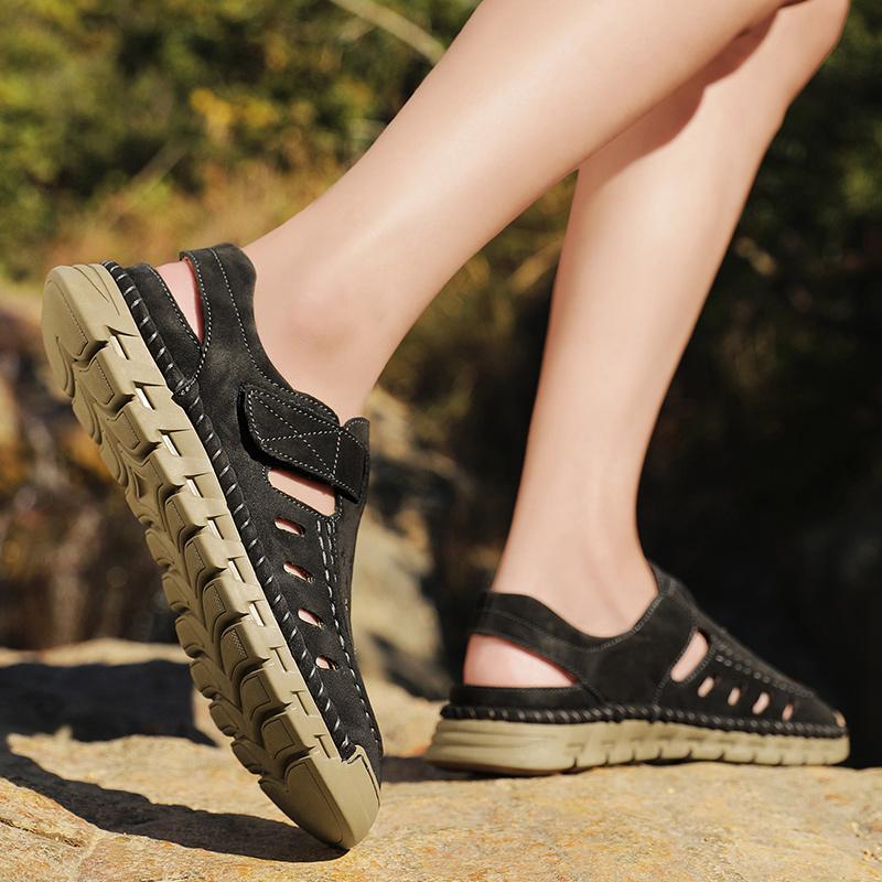 Fashion Fashion Breathable Men Sandals Handmade Leather Summer Outdoor Comfort Walking Beach Flats Cool Mesh Sneakers Non-Slip Sandalias