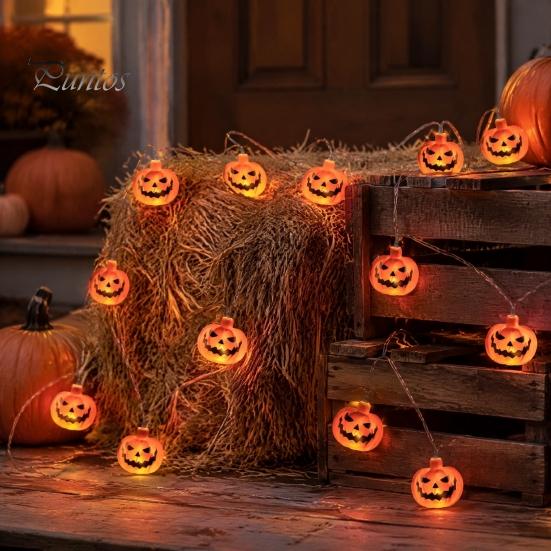 Halloween String Lights Lights, 10/20 LED Spooky Pumpkin Ghost Fairy Light, Battery Operated for Indoor Outdoor Home Yard Patio Decor Party Supplies