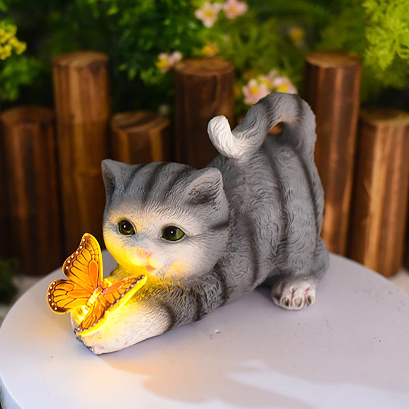 Cross-Border Garden Solar Kitten Lights: Cute Outdoor Resin Animal Ornaments
