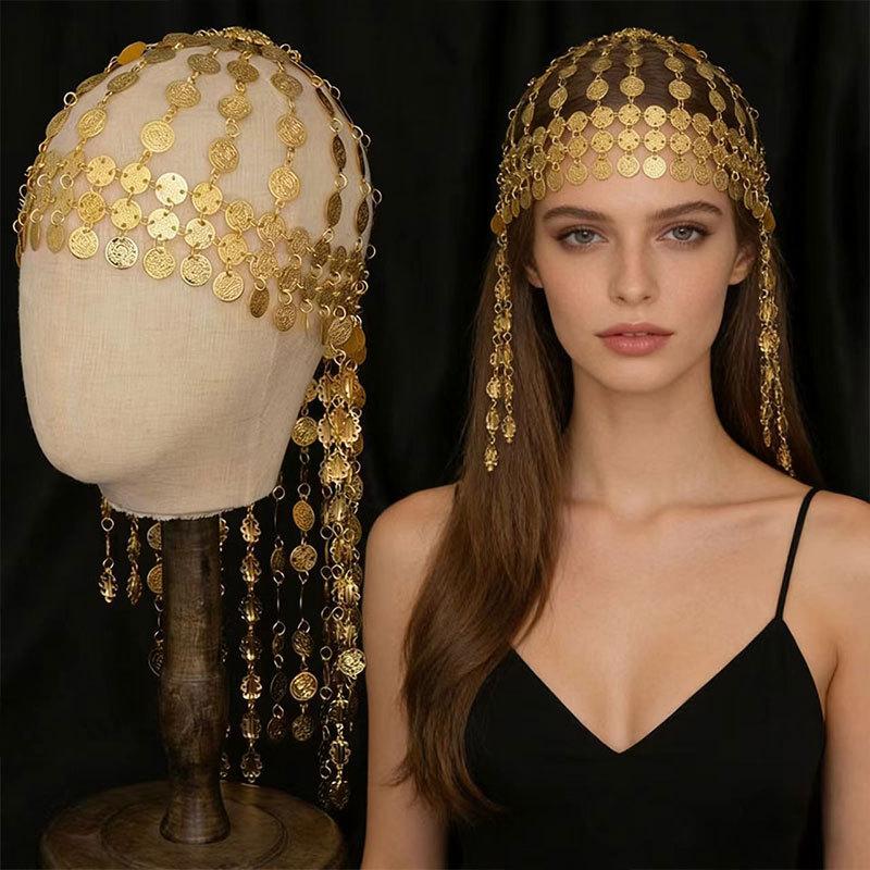 Coin Tassel Hair Chain Retro Ethnic Style Exaggerated Exotic Multi-Layer Court Style Gold Headdress Hair Accessories