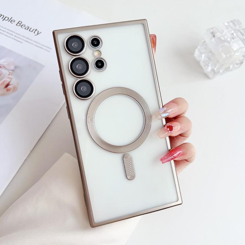 Magnetic Snap-on Phone Case Galaxy S25 Ultra S23 Note20 TPU Titanium Matte Electroplated Cover