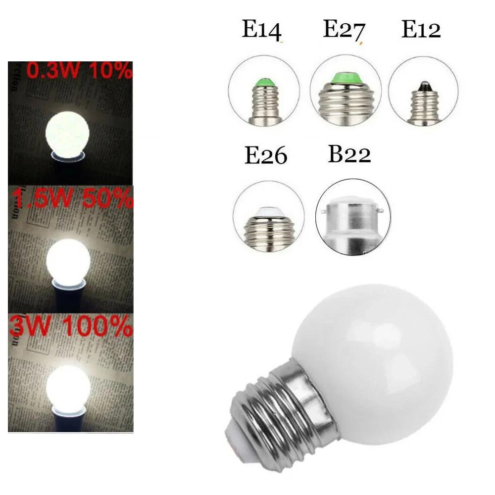 Dimmable LED Globe Bulb E26 E27 B22 E14 E12 3W 110V 220V Mini Light Bulb Warm/Cool White 3000-6000K 360° Lighting for Home Decor
