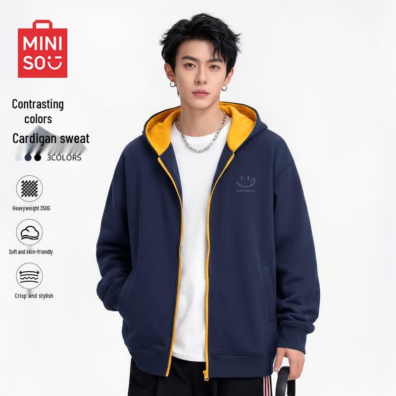 MINISO Men's Vintage Colorblock Full-Zip Hoodie