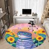 1pc Cat SunflowersChair Carpet for Office, Indoor Non-Slip Washable Polyester Fiber Carpet, Mat For Office, Machine Washable