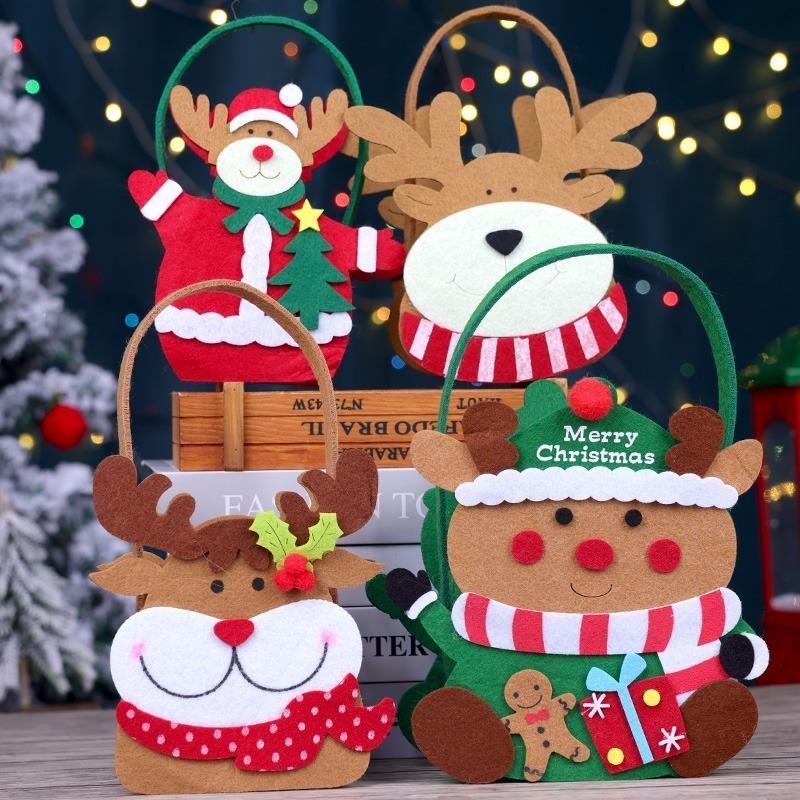 1-10PCS Christmas Felt Candy Bags Cartoon Apple Pouch Santa Sack Kids Gift Packaging Bag Xmas Tree Holiday Decoration